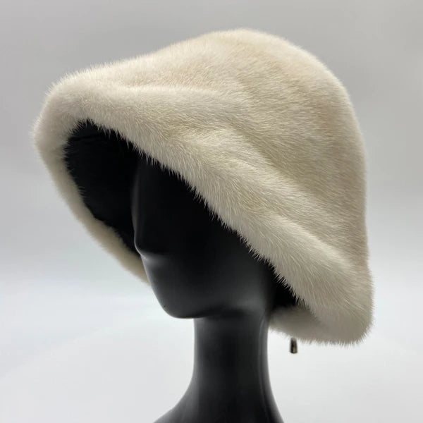 Women's Real Mink Fur Bucket Hat - Warm Winter Dome Cap