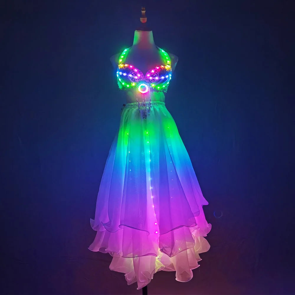 TEMLASER Women's RGB LED Belly Dance Skirt - Faux Leather