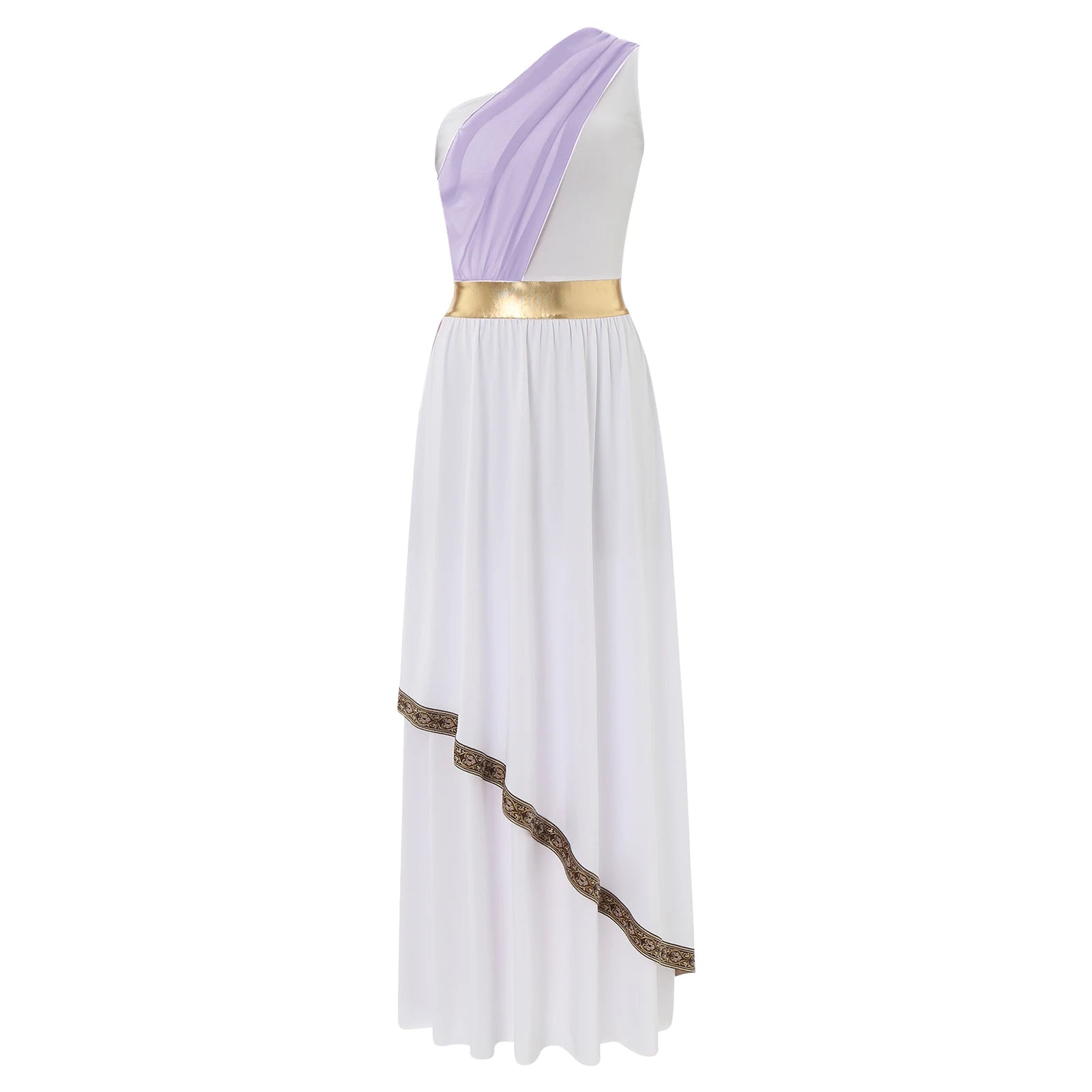 Womens One-Shoulder Greek Goddess Costume Dress with Chiffon Overlay