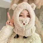 Winter Cartoon Hat With Mask Bear Lamb Beanie Hats Warm Thickened Ear Protection Skullies Beanies for Women Girl Kawaii SS69 10.69 Beige / 52-55cm
