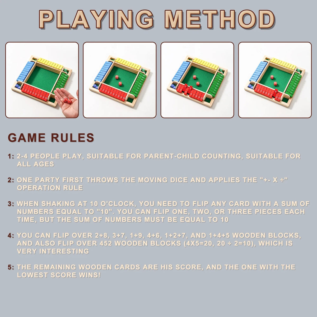 AIUAZA 1 Set Drinking Games, Wooden Board Game For 1-4 Players, Classic Family Game With 8pcs Dices, gaming gift SS69