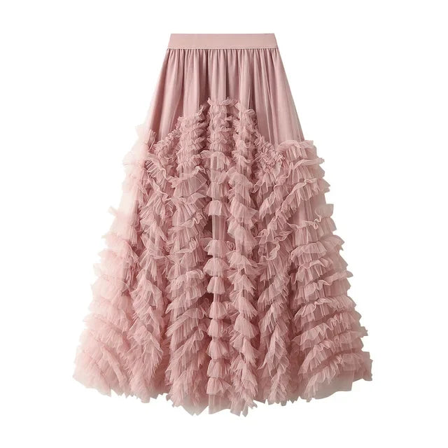 Tiered Tulle Maxi Skirt - Elegant A-Line High Waist Mesh