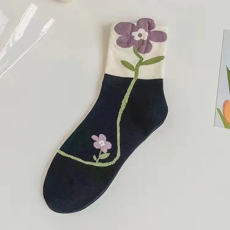 Fashion Harajuku Retro Floral Vintage Socks Woman Novelty Ethnic Elegant Cotton Casual Breathable Ladies Girls Dress Sox Autumn SS69 8.69 LYYZ11H1 / 35 - 40