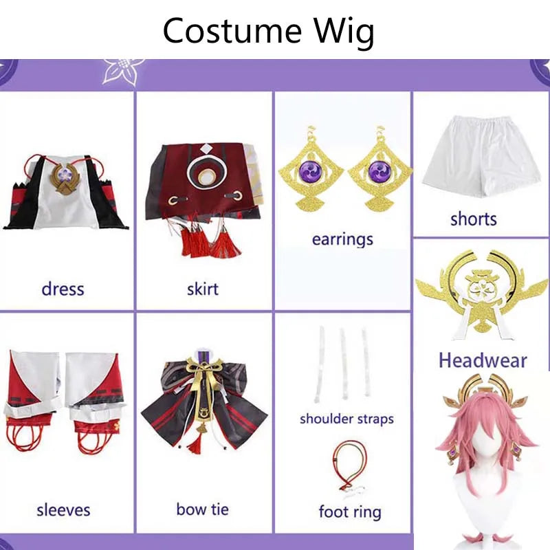 Genshin Impact Yae Miko Cosplay Costume with Wig, Ears, and Tail