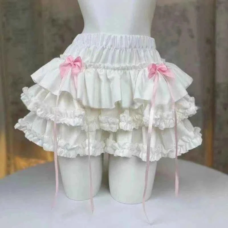 Y2K JK Lolita Japan Kawaii Girl Cute Sweet Lace T-shirt Lolita Print Tops Bow Cake Blouse  A-line Spliced Cake Skirt New Chic