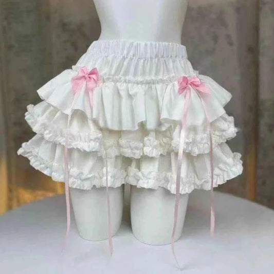Y2K JK Lolita Japan Kawaii Girl Cute Sweet Lace T-shirt Lolita Print Tops Bow Cake Blouse  A-line Spliced Cake Skirt New Chic