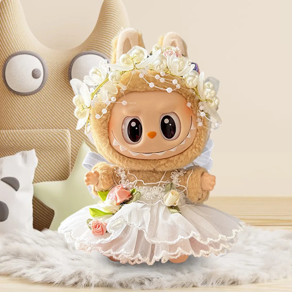 17cm Mini Plush Doll's Clothes Outfit Accessories for Korea Kpop Labubu Dolls Sit Party Overalls Clothing Gift （Only clothes） SS69