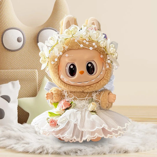 17cm Mini Plush Doll's Clothes Outfit Accessories for Korea Kpop Labubu Dolls Sit Party Overalls Clothing Gift （Only clothes） SS69