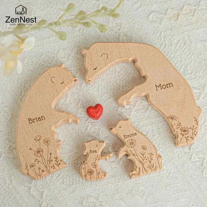 Artistic Wooden Puzzles, Little Bear Family Personalized Name Puzzles, Thanksgiving Christmas Gifts, Home Tabletop Decorations