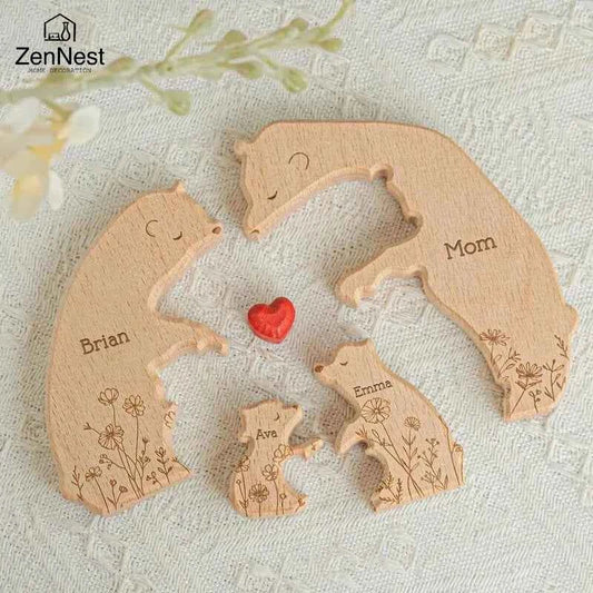 Artistic Wooden Puzzles, Little Bear Family Personalized Name Puzzles, Thanksgiving Christmas Gifts, Home Tabletop Decorations