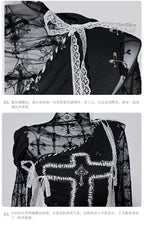 Original Design Punk Rock Cross Patch Long Sleeve Slash Tshirt Gothic Women Subculture Lace Ruffled Holloween Tee Tops Clothing SS69