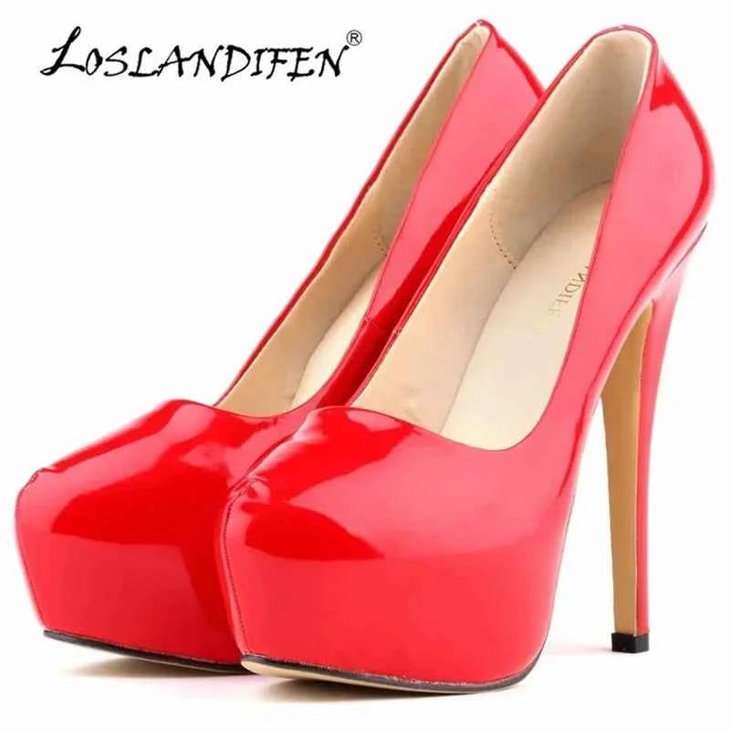 Women Sexy Pumps Stilettos 14cm Super High Heels Round Toes Platform Thin Heel NightClub Party Dress Red Wedding Shoes Big Size