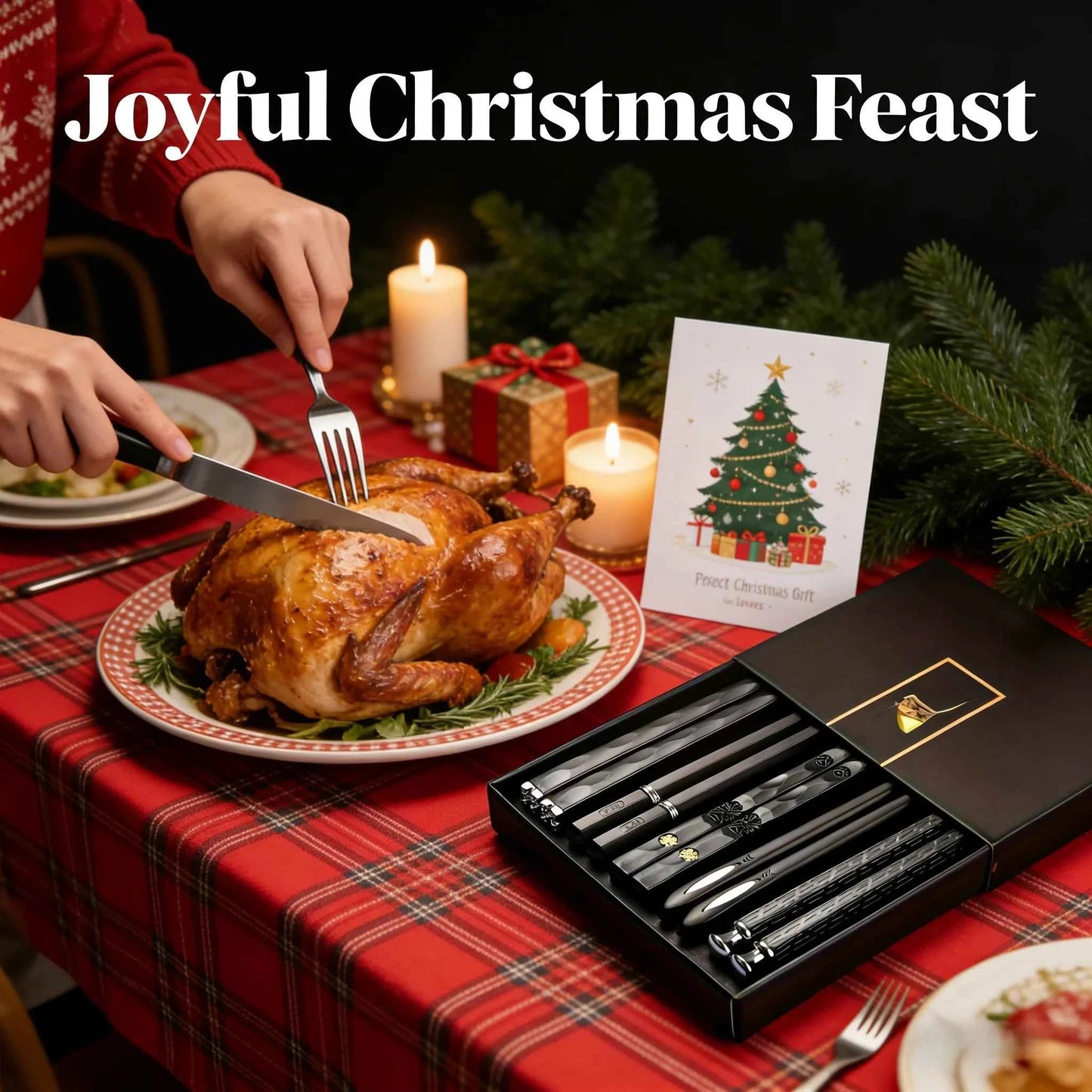 5-Pair Set Black Alloy Chopsticks - Durable & Dishwasher Safe, Elegant Dining Utensils for Holiday Family Feasts
