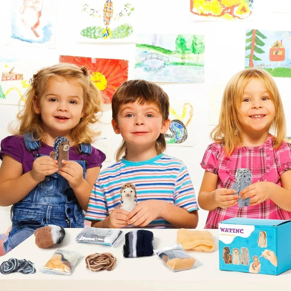 Alpaca Needle Felting Kit - Set of 3 Different Alpaca Doll Wool Felt Needle Felting Tools Foam Pad, DIY Home Decoration Needle SS69