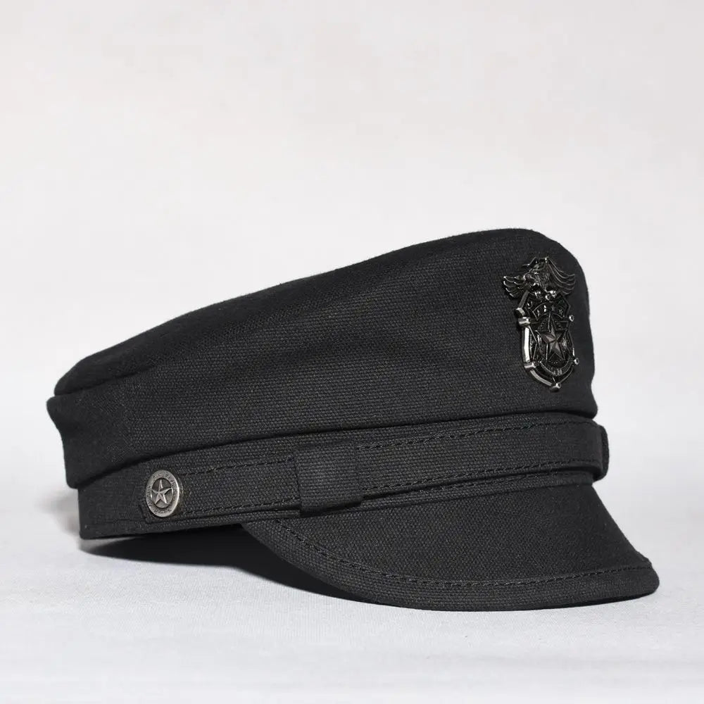 2025 New Navy Peaked Sailor Cap Men Women Summer Beret Hat Male Canvas Grey Eagle Belt Locomotive German Captain Casque