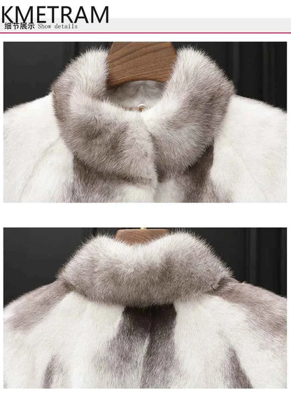 KMETRAM 100% Cross Mink Fur Jacket Woman Mid Length Real Fur Coat Winter Women Clothing Furry Jackets 2025 шуба женская