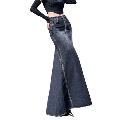 Maxi Skirt Women Casual Mermaid Streatwear High Waist Zipper Denim Skirts Y2k Streetwear Loose Long Mom Jeans Ankle Lenth Summer SS69