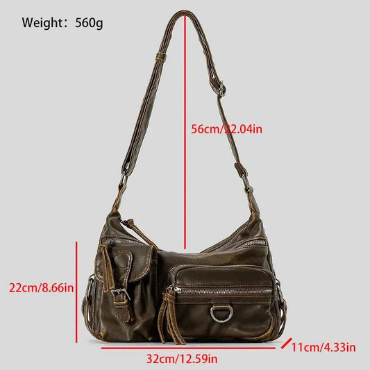 Vintage Multiple Pockets Women Shoulder Bags Luxury Washed Pu Leather Crossbody Bag Retro Motorcycle Bag Y2K Sac for Girls 2024