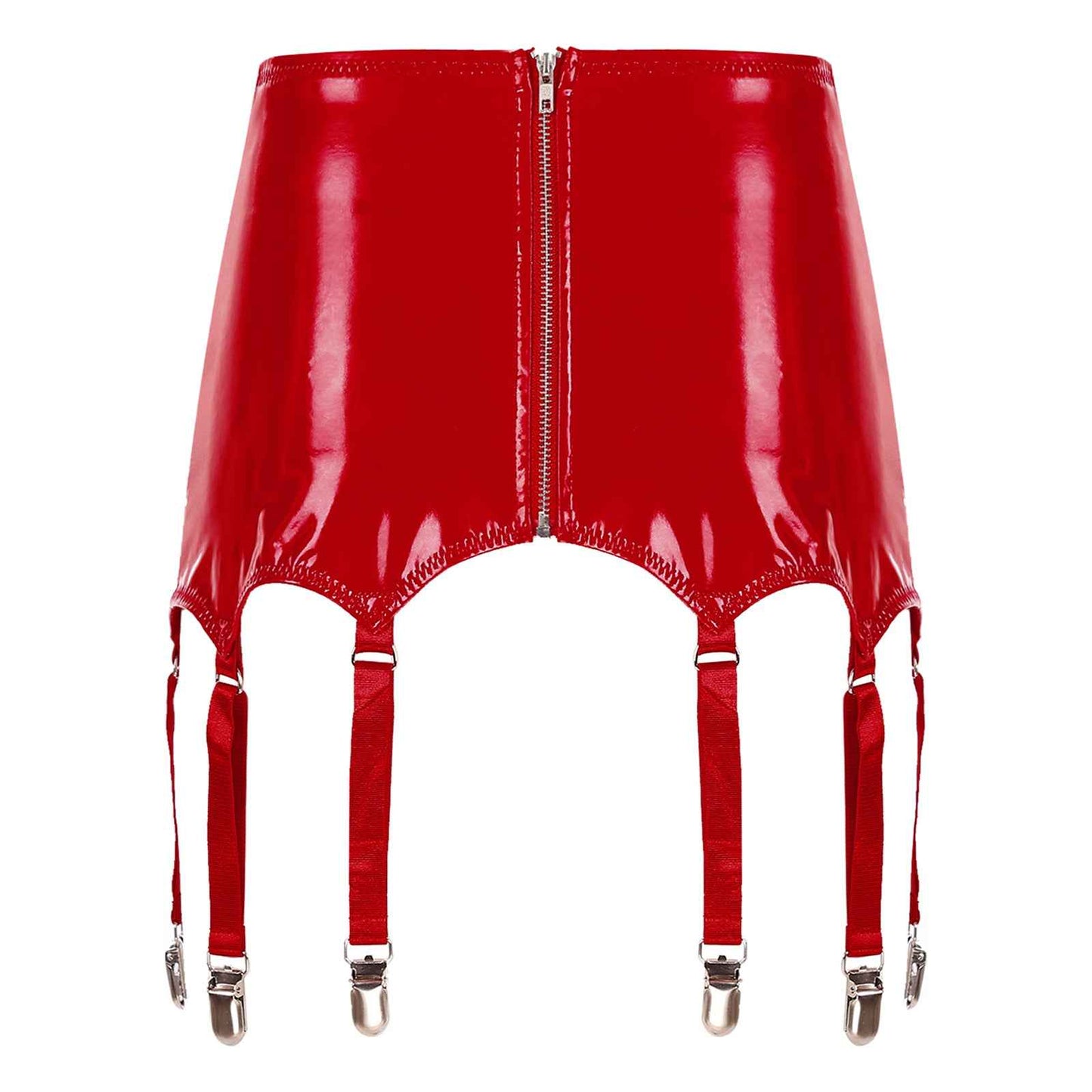 Womens Garters Suspender Belt Skirts Ladies Wet Look Mini Skirts Leather Garters with Metal Clips Clubwear Costume Underwear