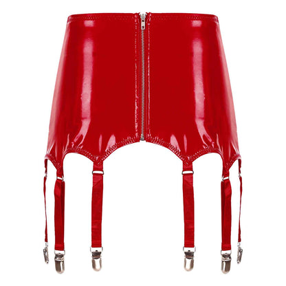 Womens Garters Suspender Belt Skirts Ladies Wet Look Mini Skirts Leather Garters with Metal Clips Clubwear Costume Underwear