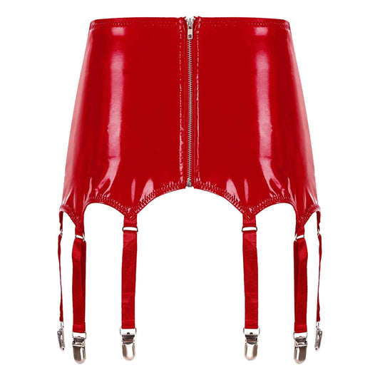 Womens Garters Suspender Belt Skirts Ladies Wet Look Mini Skirts Leather Garters with Metal Clips Clubwear Costume Underwear