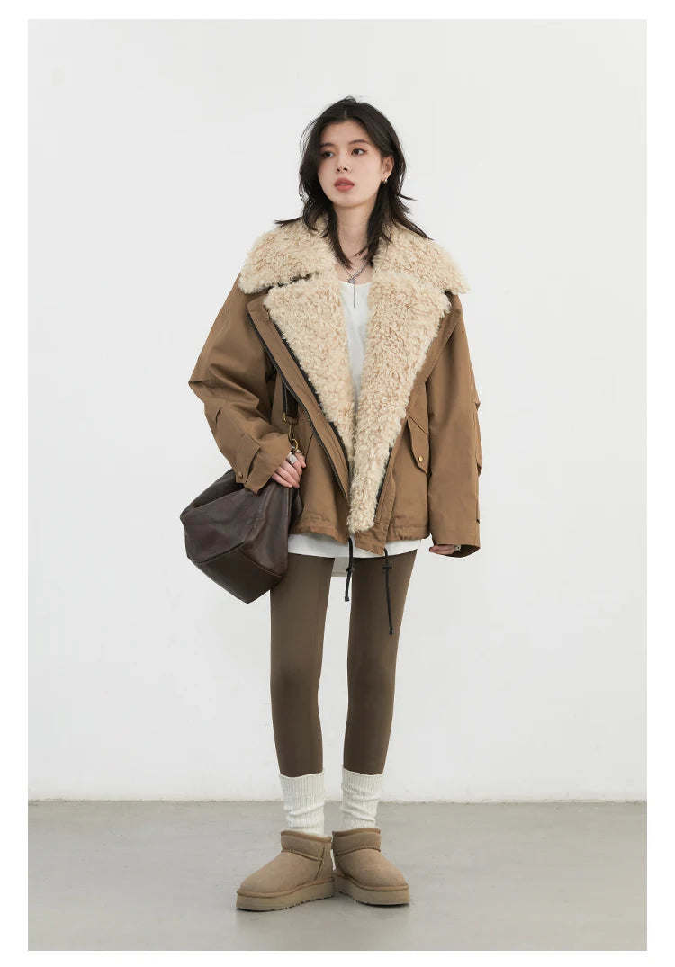 CHIC VEN Women's Cotton Motorcycle Jacket - Loose Casual Autumn Winter