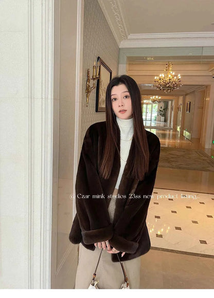 Winter Womens Real Mink Fur Coat High Quality V-neck Fur Jackets for Women New in Outerwears Luxury Clothes 2024 шуба женская