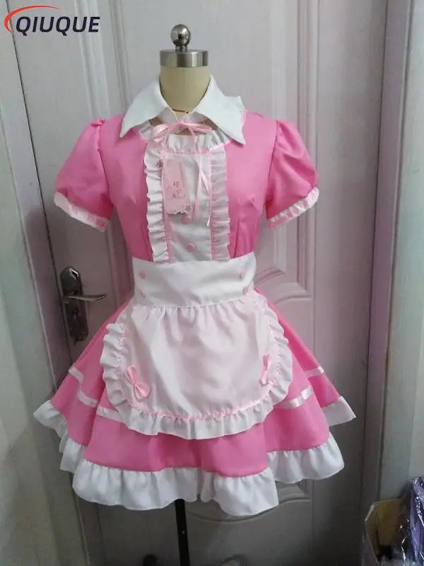 Women Pink Maid Outfit Sweet Gothic Lolita Dresses Anime K-ON! Cosplay Costume Apron Dress Uniforms Plus Size Halloween Uniforms