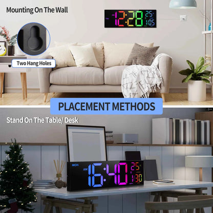 16" Large Digital Wall Clock, Big LED Display with Remote, 8 RGB Color, Alarm, DST, Temperature for Living Room, Kitchen