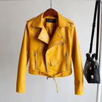 Women's PU Leather Motorcycle Jacket - Slim Fit, Turn-Down Collar