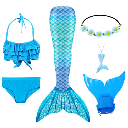 ZOCIC Girls Mermaid Tail Swimsuit Set with Top and Skirt for Swimming