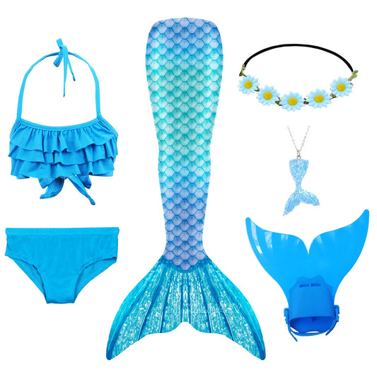 ZOCIC Girls Mermaid Tail Swimsuit Set with Top and Skirt for Swimming