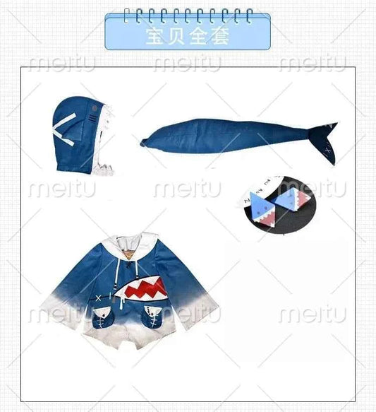 in stock Hololive ENG Gawr Gura Cosplay Costume Cute Shark Costume Hoodie For Women Halloween Youtuber Cosplay