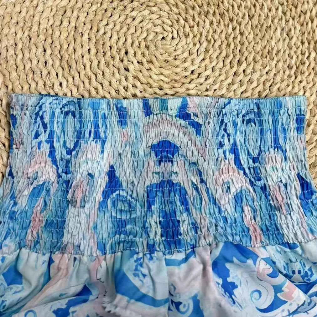 Women's High Waist Printed Wide-Leg Pants Ruched Design - Beach Vacation Casual & Commute Fashion Slim Fit Outfits