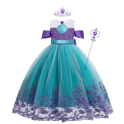 Supertaro Chen Ariel Princess Cosplay Dress for Girls, Floral Mesh Ball Gown