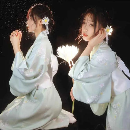 Printed Floral Traditional Japanese Kimono Elegance Asian Sakura Girl Kimono Dress Japanese Style New