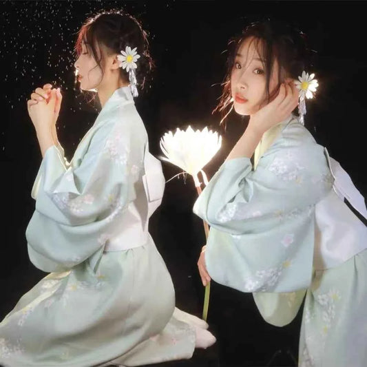 Printed Floral Traditional Japanese Kimono Elegance Asian Sakura Girl Kimono Dress Japanese Style New