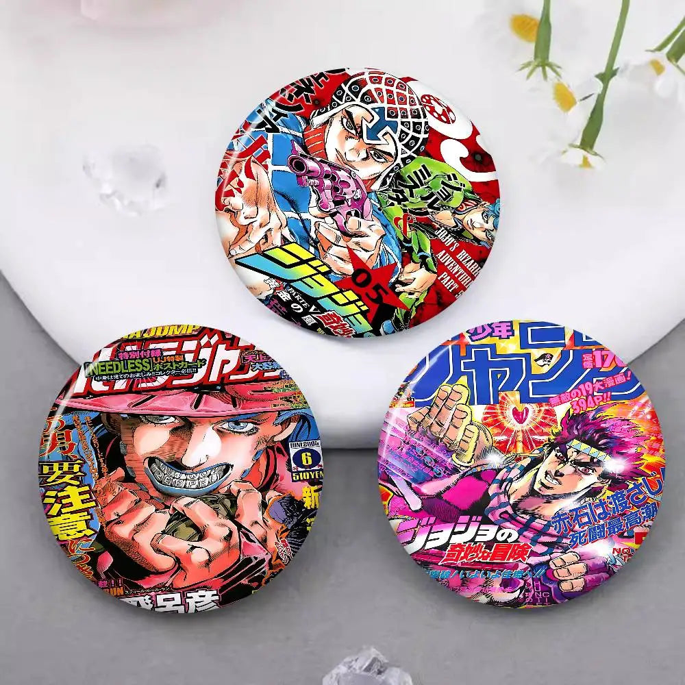 Anime JoJo Bizarre Adventure Soft Button Pin Round Metal Badge Lapel Pin Parts Gift Friends Kid Jewelry