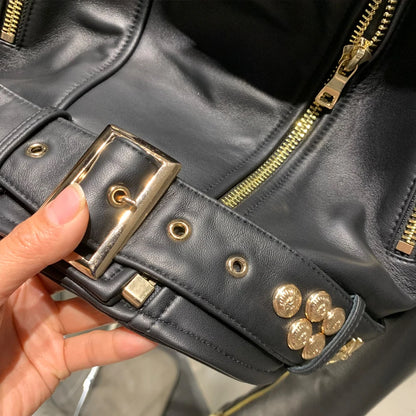 Leather Jacket Rivet High Street Ladies Autumn and Spring Fashion Wear Genuine Sheepskin Jacket 5860