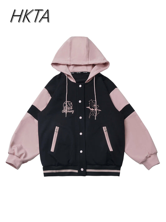 Sweet Cool Embroidery Pink Black Hoodies Baseball Slim Zipper Women Sweatshirt Jacket Loose Casual Trousers Sweet Mini Skirt Set SS69
