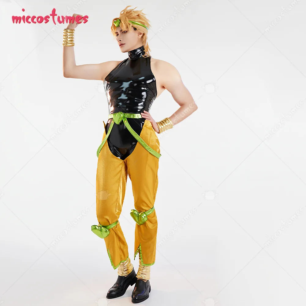 Miccostumes Unisex Full Set Yellow and Black Cosplay Costume with Headdress and Bracers for Halloween Cosplay Costume