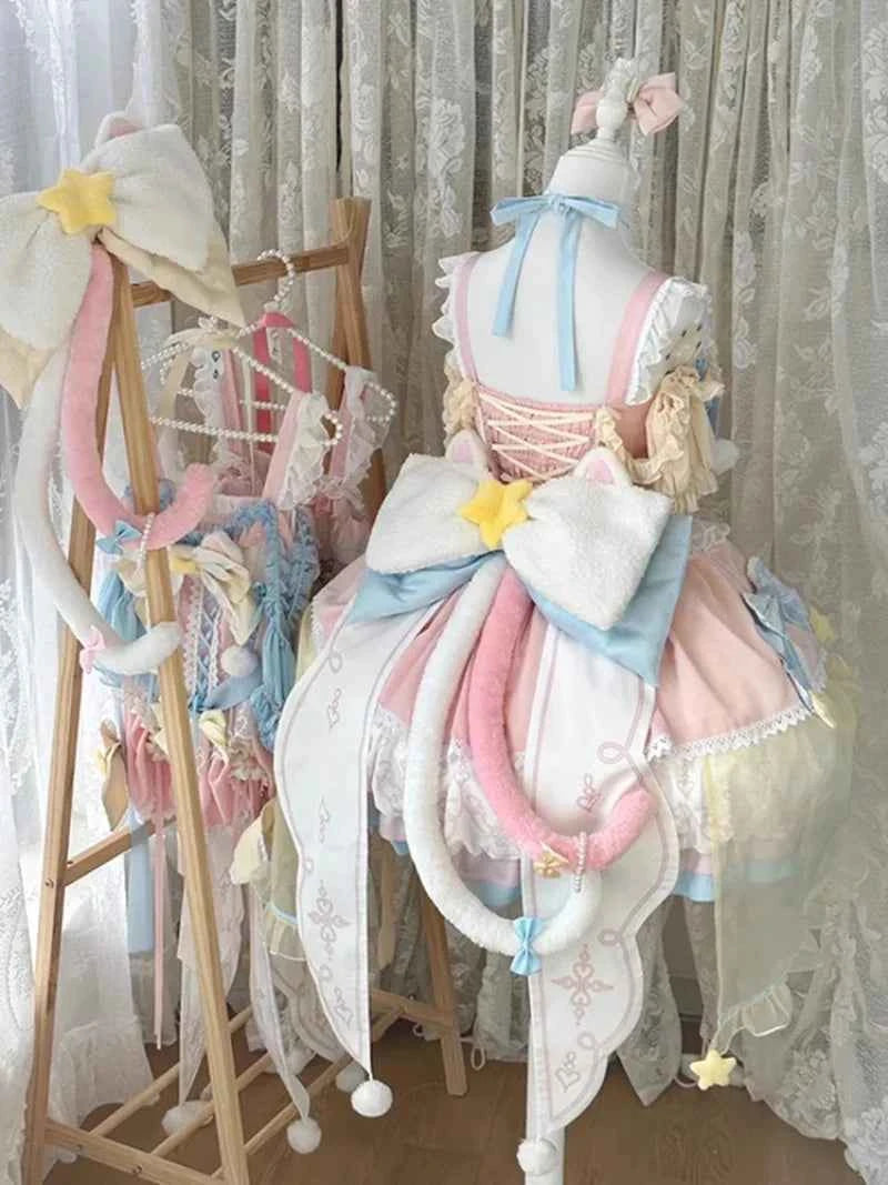 Summer Japanese Style Christmas Sweet Cute Magic Girl Lolita Pink and Blue Dress Jsk Flower Marriage Dress for Women