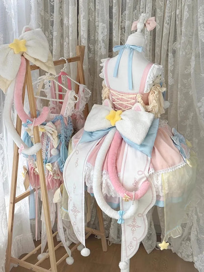Summer Japanese Style Christmas Sweet Cute Magic Girl Lolita Pink and Blue Dress Jsk Flower Marriage Dress for Women