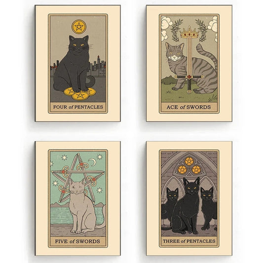 Vintage Cat Card Art Poster Canvas Printing Fashion House Home Furnishings Rural Villas Decoration Aesthetics Natural Canvas Art SS69