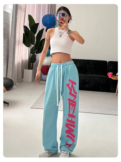 Korean Y2K Streetwear White Jogging Sweatpants Women Harajuku Sports Pants Oversized Hip Hop Letter Wide Leg Trousers - SS69