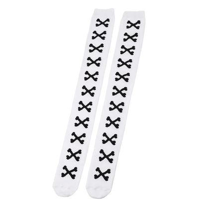 SS69 Women's Bone Print Thigh High Socks - Cotton Blend Cosplay Stockings