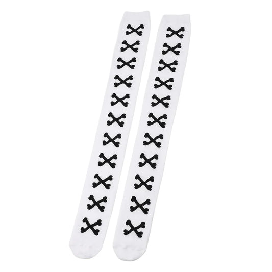 SS69 Women's Bone Print Thigh High Socks - Cotton Blend Cosplay Stockings