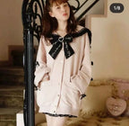 Japanese Liz Mine Mass-Produced Sailor Collar Ribbon Bow Sweet Hoodies Women Autumn Preppy Style Y2K Cute Oversized Sweatshirt
