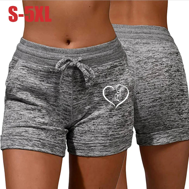 Summer Women's Shorts Printing Elastic High Waist Casual Sport Fitness Running Oversize Female Sweatpants SS69