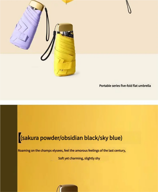 SS69 Mini Pocket Umbrella, 5-Folding UV Protection Sun Parasol